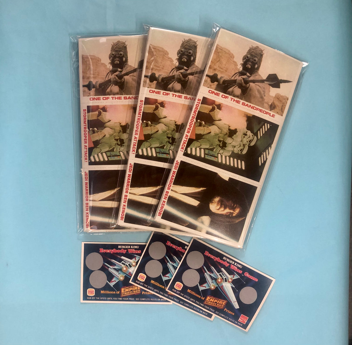 Burger King Everybody Wins trading card prizes & game card - 1981 vintage Star Wars