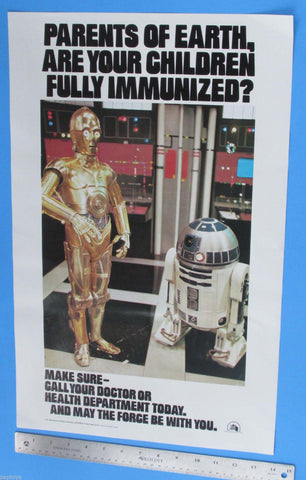 POSTER '78 vtg Immunization C-3PO R2-D2 Star Wars - 14x22 in
