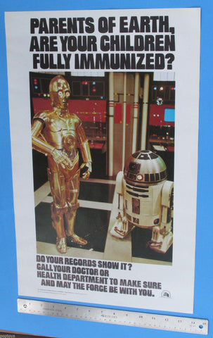 POSTER '79 vtg Immunization C-3PO R2-D2 Star Wars - 14x22 in